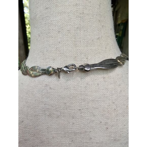 Vtg Avon Silver Braided Herringbone Necklace 15" w/ 3" Extender Bold Chain 80s - Picture 4 of 8